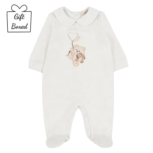 Ivory Velour Teddy Babygrow