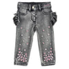 Grey Embroidered Flower Jeans