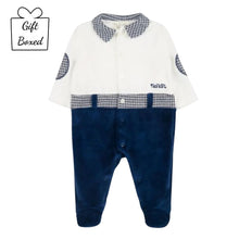 Load image into Gallery viewer, Navy &amp; Ivory Checked Collar Babygrow