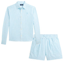 Load image into Gallery viewer, Girls Striped Linen Shorts &amp; Shirt Set