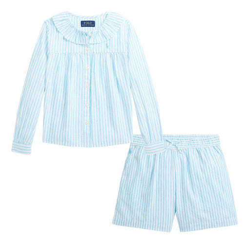 Girls Linen Striped Shorts & Shirt Set