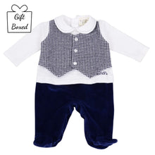 Load image into Gallery viewer, Navy &amp; Ivory Waistcoat Babygrow