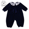 Navy Velour & Lace Collar All In One