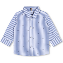 Load image into Gallery viewer, Blue &amp; White Striped Logo Shirt