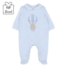 Load image into Gallery viewer, Pale Blue Hot Air Balloon Babygrow With Collar