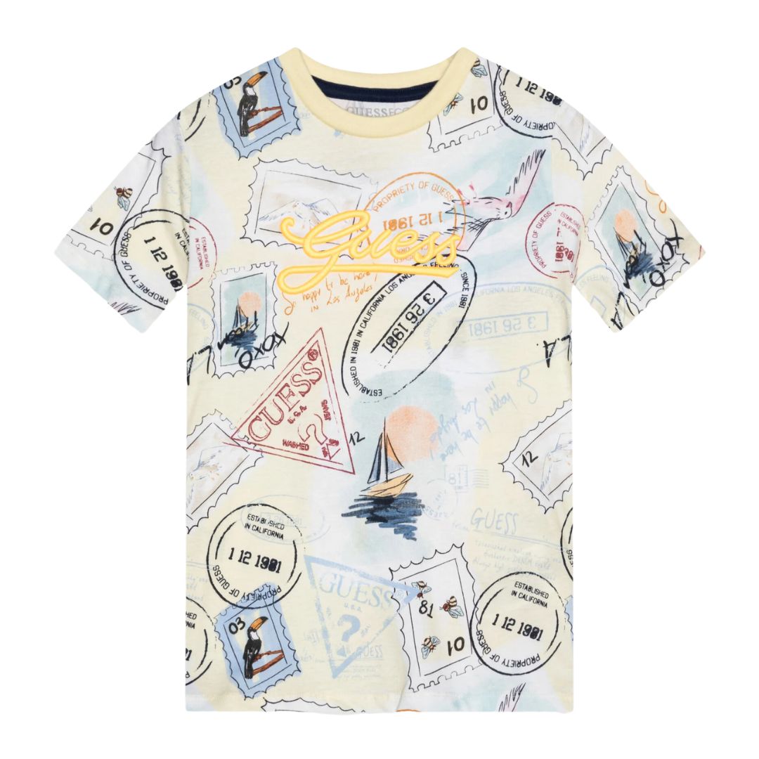 Guess Yellow Stamp Logo T Shirt Village Kids