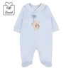 Pale Blue Velour Embroidered Teddy Babygrow