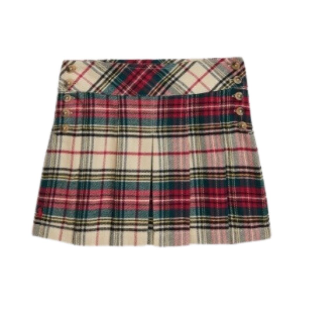 Red Green Tartan Pleated Skirt