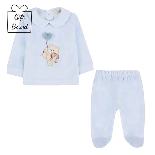 Pale Blue Velour Teddy 2 Piece Set