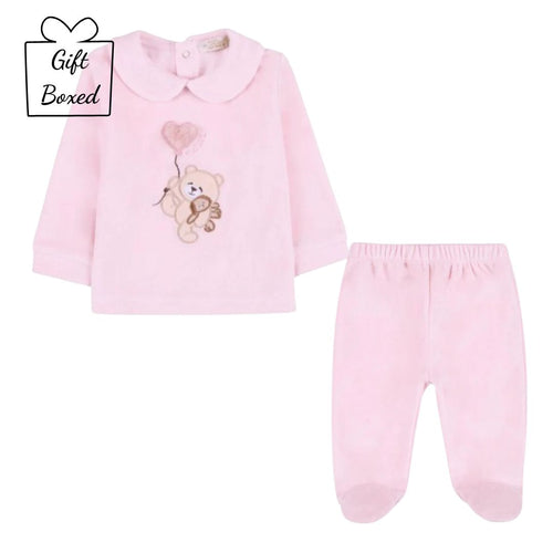 Pale Pink Velour Teddy 2 Piece Set