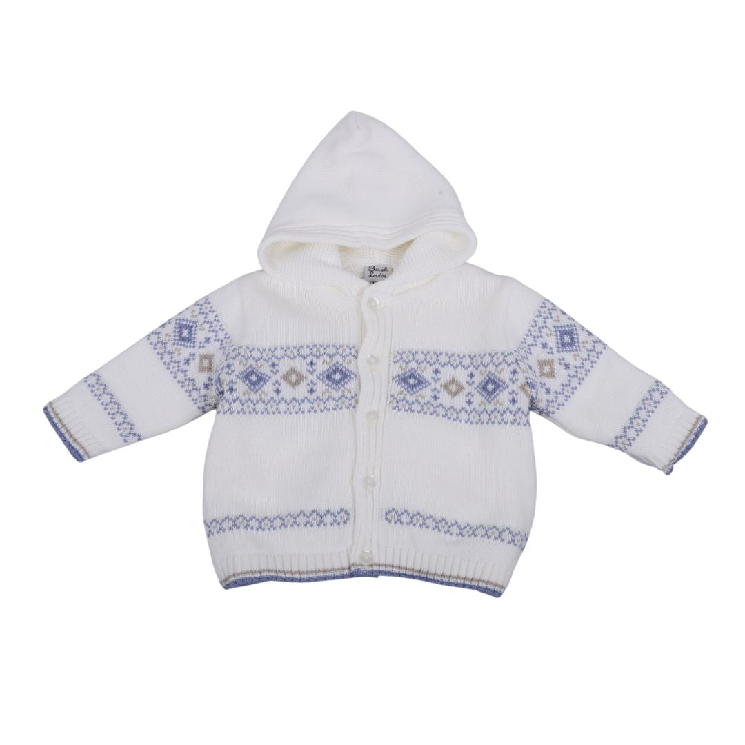 Ivory & Blue Knitted Jacket With Hood