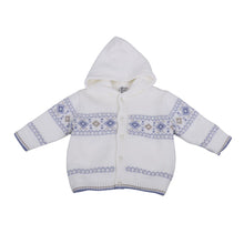 Load image into Gallery viewer, Ivory &amp; Blue Knitted Jacket With Hood