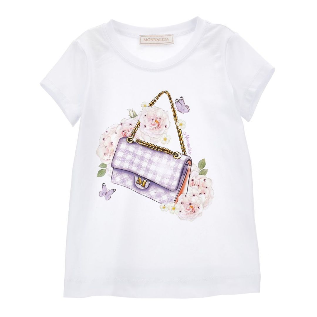 Monnalisa handbag-print cotton T-shirt - White