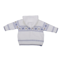 Load image into Gallery viewer, Ivory &amp; Blue Knitted Jacket With Hood