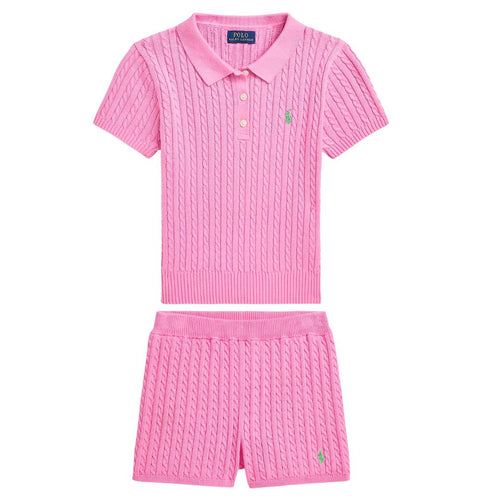 Girls Pink Cable Knit Shorts Set