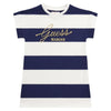 White & Navy Striped Logo Dress