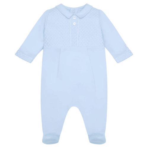 Pale Blue Chain Stitch Babygrow