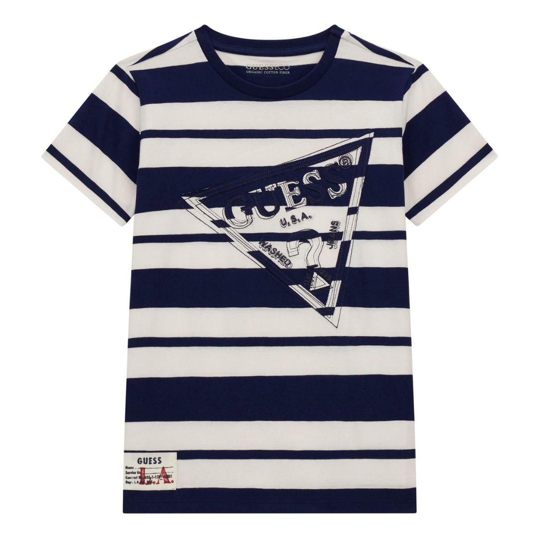 Guess White Navy Striped Logo T Shirt Village Kids