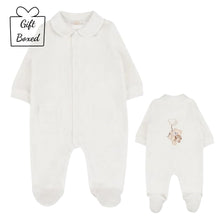 Load image into Gallery viewer, White Velour Front Opening Teddy Babygrow