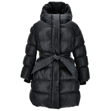 Load image into Gallery viewer, Black Tie Belt Logo Puffer Coat