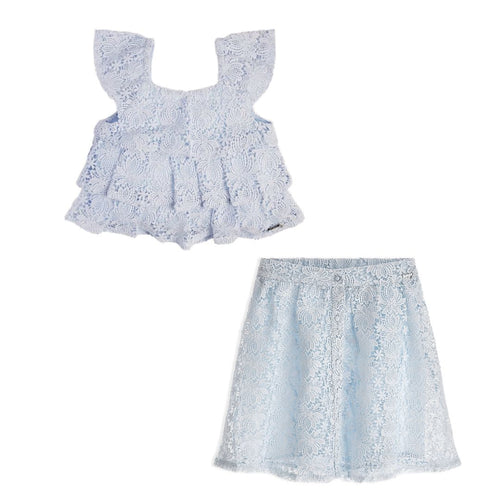 Blue Lace Effect Skirt & Top Set