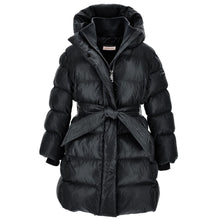 Load image into Gallery viewer, Black Tie Belt Logo Puffer Coat