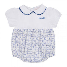 Load image into Gallery viewer, Blue &amp; White Tile Print Romper &amp; Headband