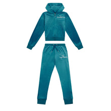 Load image into Gallery viewer, Teal Slim Leg Glitter &amp; Diamante Logo Tracksuit