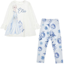 Load image into Gallery viewer, Ivory Elsa T-Shirt &amp; Blue Rose Leggings Set