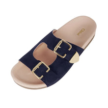 Load image into Gallery viewer, Navy &amp; Gold Suede Mules