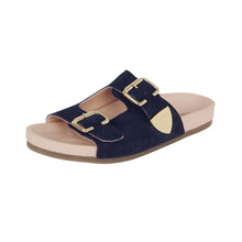 Load image into Gallery viewer, Navy &amp; Gold Suede Mules