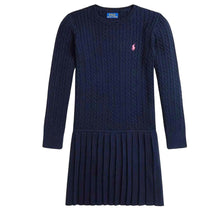 Load image into Gallery viewer, Navy Cable Knit Pleated Dress