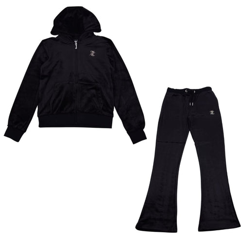 Black Bootcut Diamante Logo Tracksuit