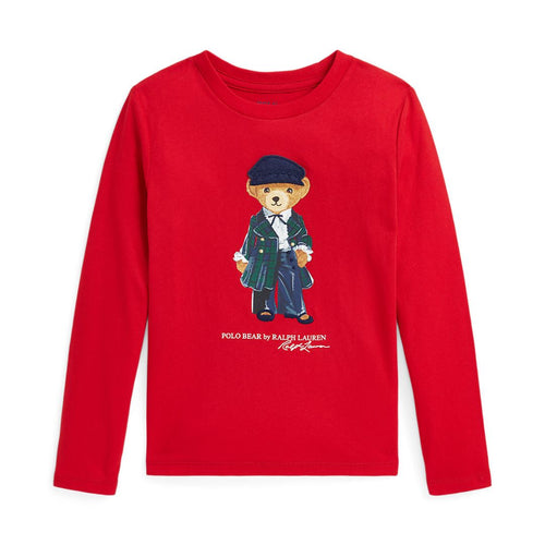 Girls Red LS Bear Top