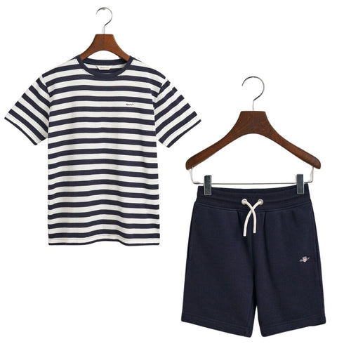 Navy Striped T-Shirt & Shorts Set