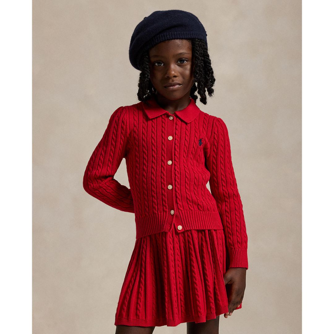 Ralph Lauren Red Cable Knit Cardigan Skirt Set Village Kids