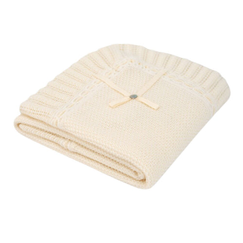 Cream Frilled Edge Knitted Blanket