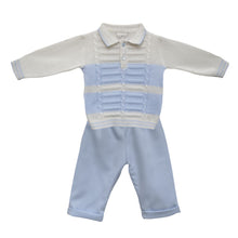 Load image into Gallery viewer, Pale Blue &amp; Cream Knitted Jumper &amp; Trousers Set