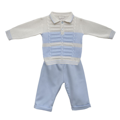 Pale Blue & Cream Knitted Jumper & Trousers Set