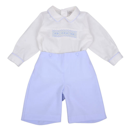 Pale Blue & White Smocked Shirt & Shorts Set