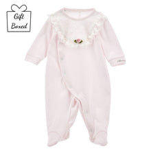 Load image into Gallery viewer, PRE ORDER - Pale Pink Lace Trim Babygrow