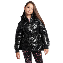 Load image into Gallery viewer, Shiny Black Belted Puffer Coat