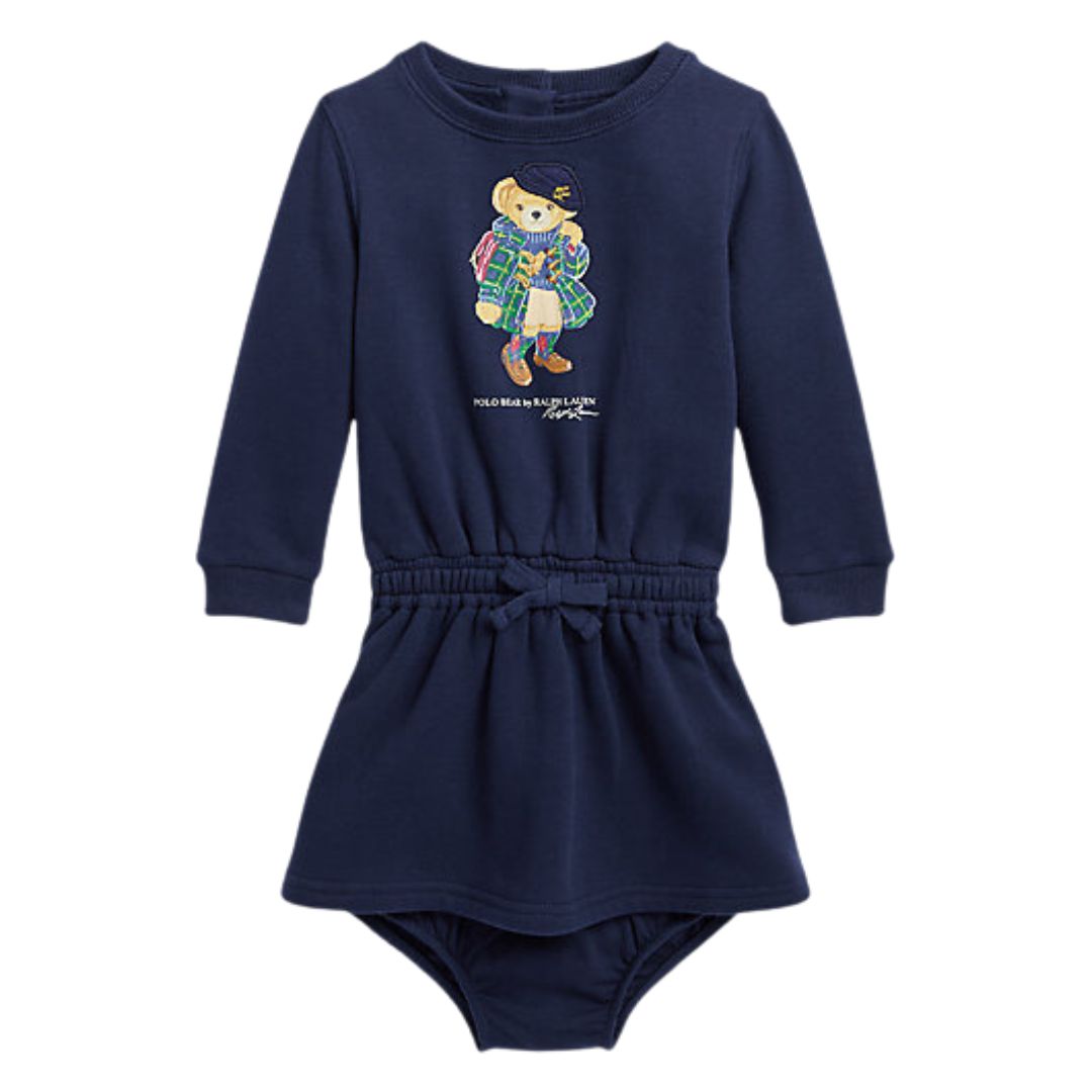 Ralph Lauren Navy Bear Baby Fleece Dress Village Kids