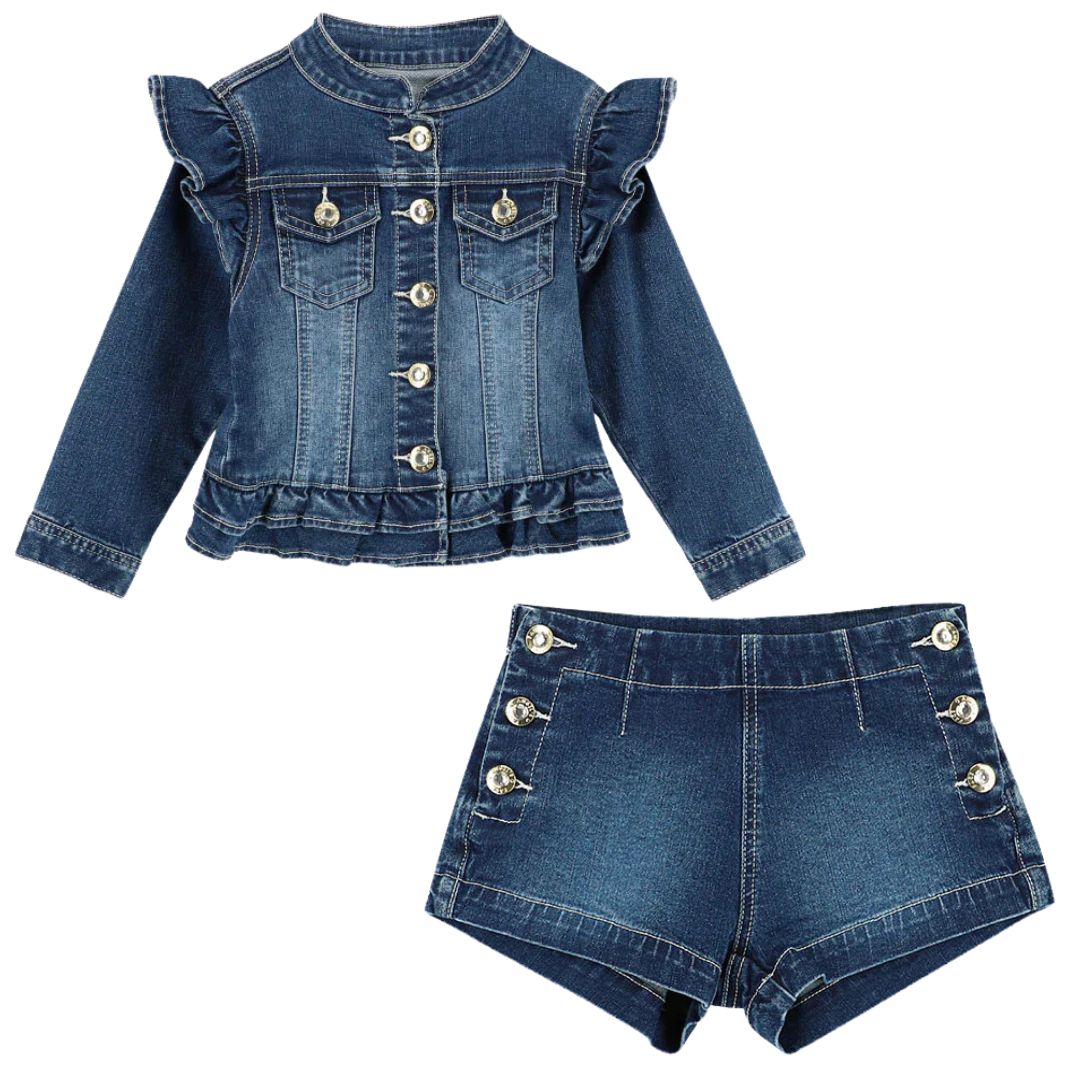 Denim short store and jacket set