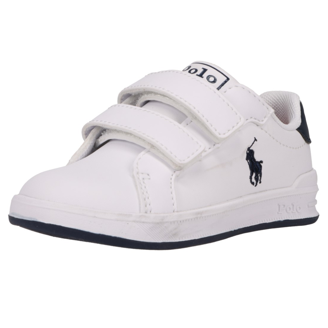 Ralph Lauren - White & Navy Velcro 'Heritage' Trainer – Village Kids